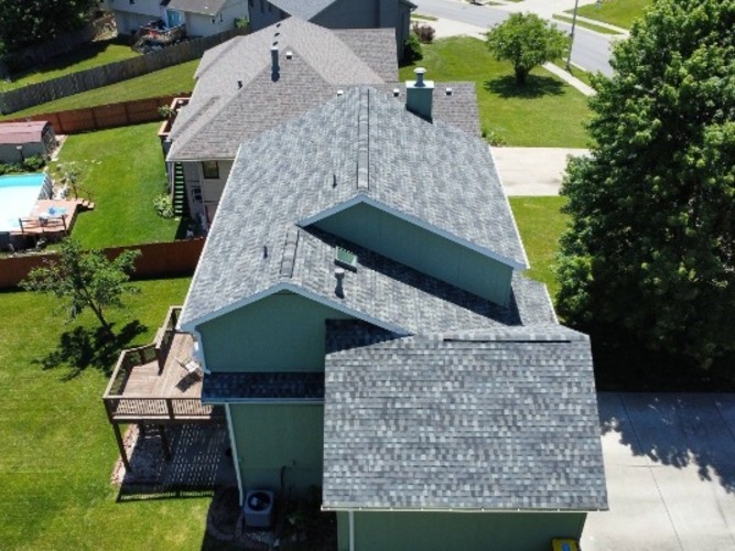 overhead view of a shingle roof