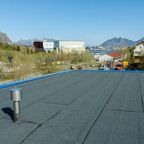 overhead view of a flat roofing system