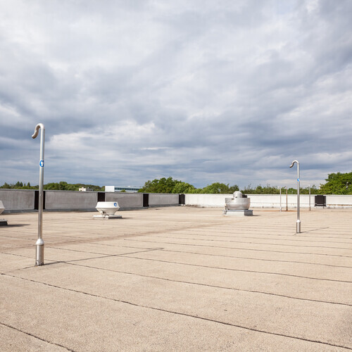 overhead view of a commercial roofing system