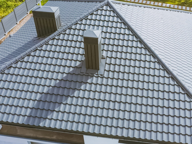 overhead view of a metal shingle roof